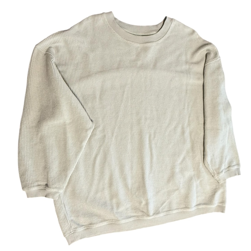 Aerie Gray Ribbed Crewneck Oversized Sweatshirt Women’s Large